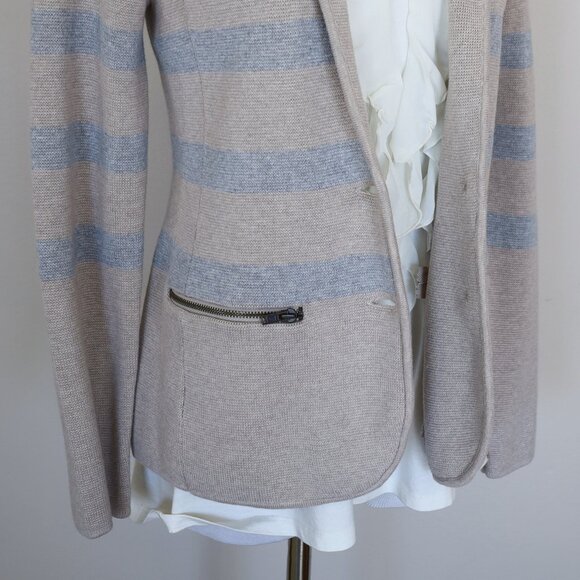 TALBOTS Size Small Petite Tan Beige Gray Stripe Blazer Cardigan Sweater - Picture 6 of 11